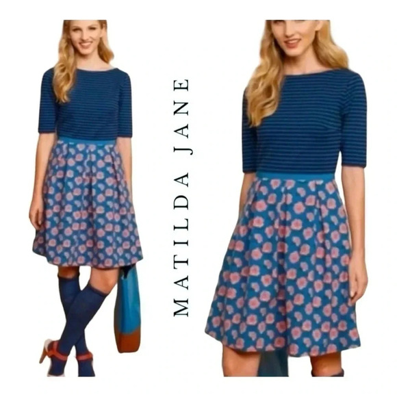 1045. MATILDA JANE MINI LENGTH FIT AND FLARE DRESS SIZE MEDIUM FLORAL ROSES‎ - Picture 1 of 16